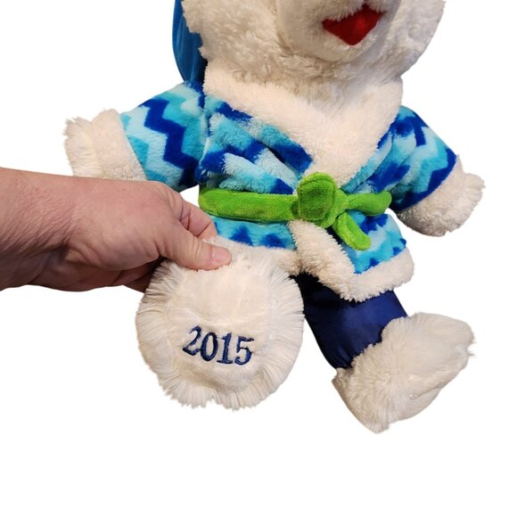 Snowflake Teddy 2015 Plush Bear White & Blue Chevron Outfit 15" - Picture 2 of 4